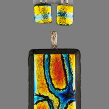 Psychedelic Dance 1 Dichroic Glass Pendant and Earrings