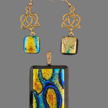 Psychedelic Dance 2 Dichroic Glass Pendant and Earrings