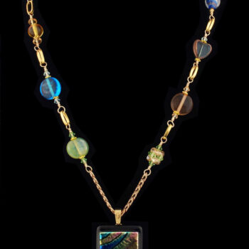 Dichroic Teal and Gold Landscape Necklace