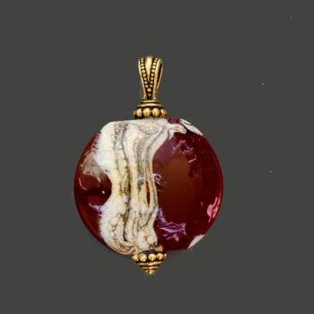 Cinnabar and Silvered Ivory Glass Pendant