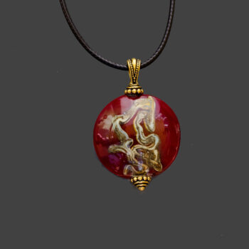 Cinnabar and Silvered Ivory Glass Pendant