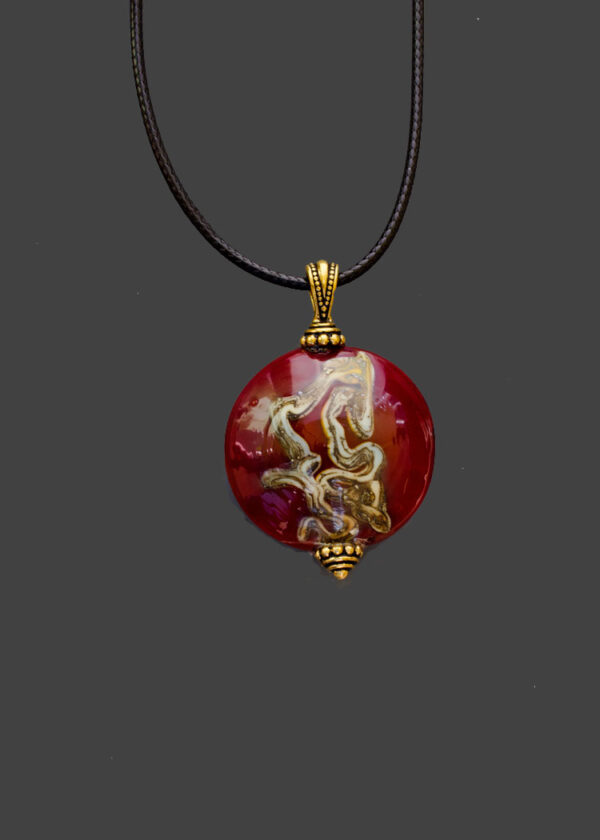 Cinnabar and Silvered Ivory Glass Pendant