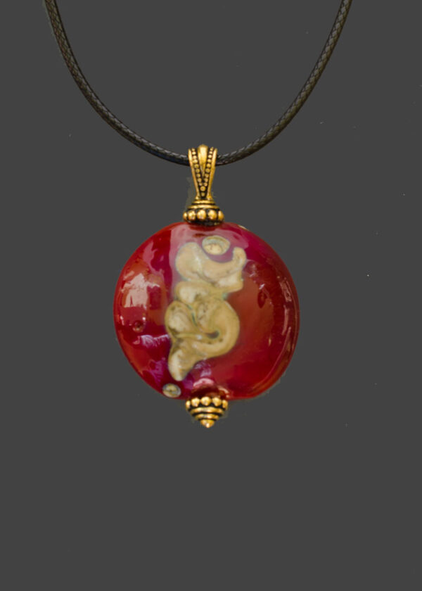 Cinnabar and Silvered Ivory Glass Pendant