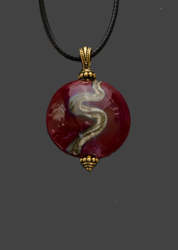 Cinnabar and Silvered Ivory Glass Pendant